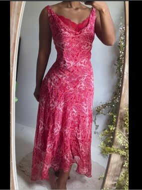 VTG Y2K I.C.E Paisley  Beaded Cowl Neck Maxi Dress Size 12 Rare Find 100% Silk